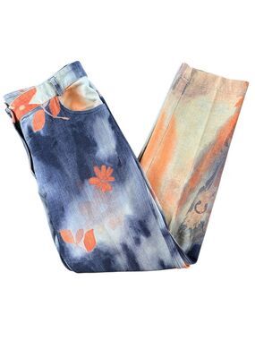 Walking Art Australia Watercolor Floral Straight Leg Pants Blue/Orange- Size 12